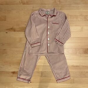 Petite Plume Kid's Twill Pajama Set in Antique Red Ticking Size 6